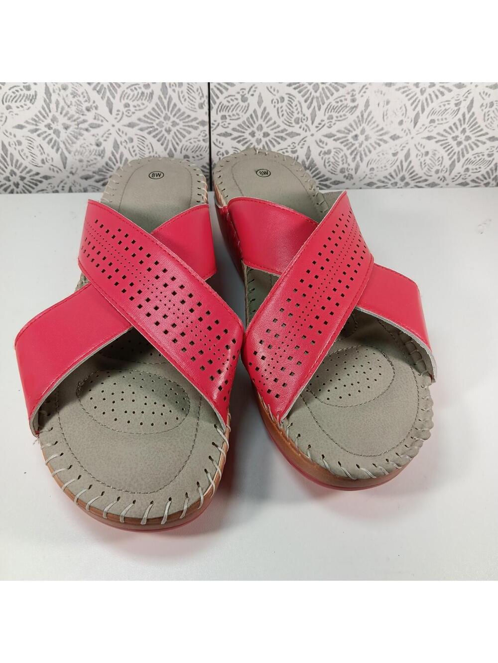 Unbranded Faux Leather Sandals With Faux Suede Lining. Size 8W New Condition